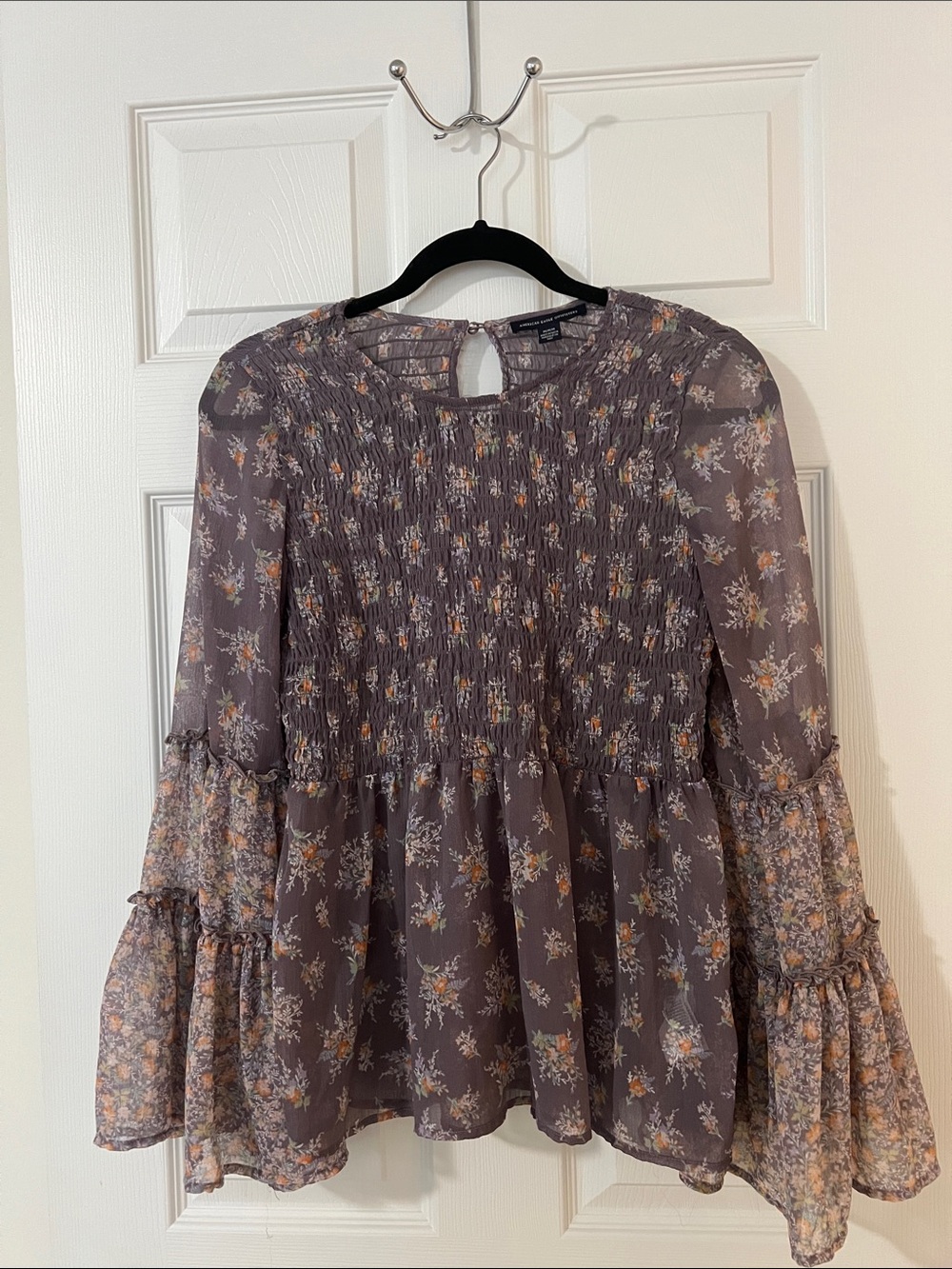 Floral Smocked Peasant Blouse - Dusty Mauve